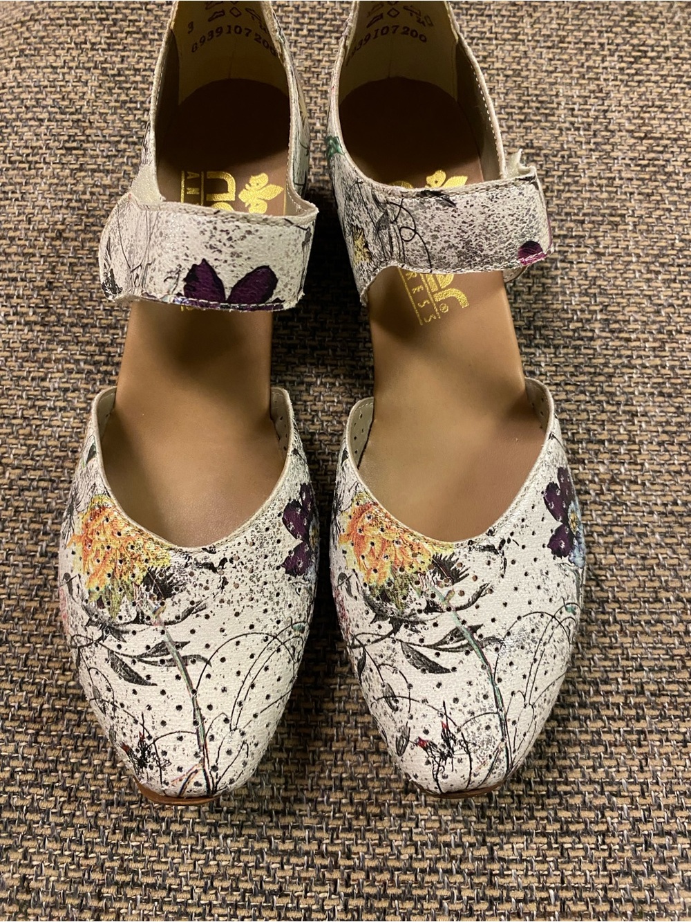 White Floral Mary Jane Mules with Ankle Strap